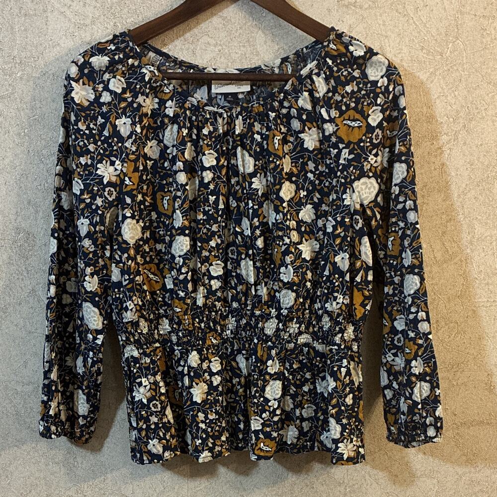 Universal Thread Floral Smocked Peplum Blouse Sz M Boho Peasant Cottagecore Top